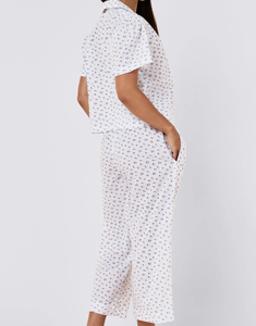 Conjunto de Dos Piezas de Ropa para Mujer, Ropa de Estar por Casa, Pijamas Estampados para Vacaciones, Ropa de Dormir para Mujer, Conjuntos de Pijamas Cortos de Algodón con Estampado Floral de Puntos Suizos - Product Image 3