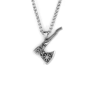 Viking Necklace Stainless Steel Charm Compass Rune Axe Men's Amulet Necklace Viking Jewelry Wholesale lots of liquidations
