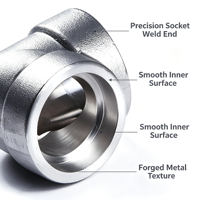 Sambungan Pipa Baja Tahan Karat 304/316 Berulir Tahan Korosi Kelas Industri, Model Tee Bend Socket
