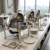 Ensemble de réchauds de luxe à couvercle roulant, chauffe-plats commerciaux en acier inoxydable pour buffet avec supports à combustible, équipement de restauration