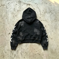 Fournisseur de choix : Sweat à capuche vintage avec strass, style streetwear hip-hop, anti-rétrécissement, effet vieilli, broderie de patchs de haute qualité