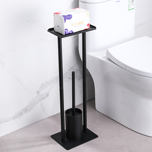 Support de brosse WC autoportant minimaliste avec porte-rouleau de papier, ensemble d'accessoires de salle de bain en plastique noir mat - Product Image 4