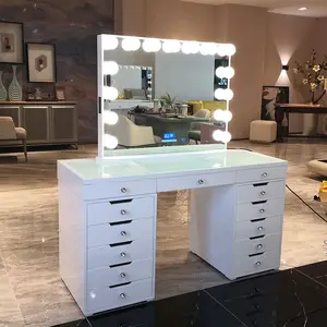 BEAUTME Espejo de tocador con luces, espejo iluminado de maquillaje  Hollywood para dormitorio, espejo de mesa de belleza con 15 bombillas  regulables