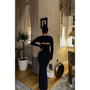 Robe marine à nouer style coréen modeste avec fermetures éclair et détails ajourés en diamant pour femme de bureau, idéale pour les journées et les vacances, tailles XS-XL - Product Image 1