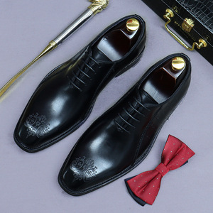 Laser-engraved men's shoes with square <b>toes</b>, made in Italy <b>by</b> a professional manufacturer for business formal wear - Product Image 3