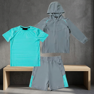 Factory Made Custom 3-Piece Hooded Solid Windbreaker <b>Jacket</b> Shorts T-Shirt Set <b>Reflective</b> Sporty Summer 100% Nylon Quick Dry - Product Image 3