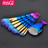 Ensemble de 8 pinceaux éventail professionnels MSQ de haute qualité à poils synthétiques et manche en plastique pour le visage, le fond de teint et le correcteur