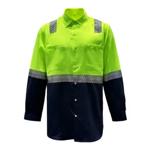 High Visibility Long Sleeve Safety Polo Work Shirts With Reflective Strips Hi Vis Construction Workwear