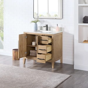 Mueble de baño de madera estilo escandinavo SENYUS con gabinete de almacenamiento y tiradores metálicos - Product Image 2