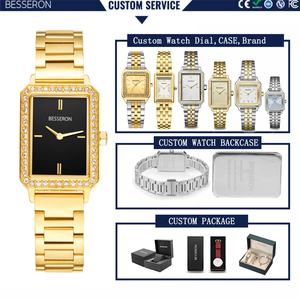 Montre à quartz élégante et luxueuse pour femmes avec cadran carré serti de diamants, logo personnalisé, bracelet en acier inoxydable, nouveau cadeau de bijoux pour femmes - Product Image 4