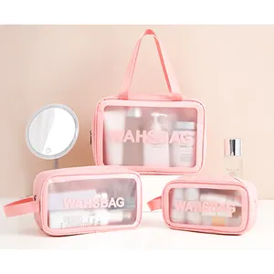 Tas Kosmetik Transparan Pvc Kustom Tas Penyimpanan Produk Perawatan Kulit Tas Perjalanan Portabel Tahan Air