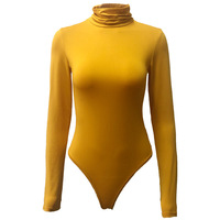 En gros Body tricoté pour femme, col roulé, manches longues, coupe ajustée, extensible, uni, haut basique d'hiver
