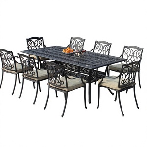 Ensemble de table et chaises de salle à manger en aluminium coulé pour l'extérieur, design traditionnel, une table et six chaises - Product Image 3