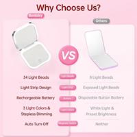 Miroir de maquillage pliable à LED, rechargeable par USB, double face, lumière à 3 couleurs, miroir de poche pour cosmétiques, utilisation portable en voyage