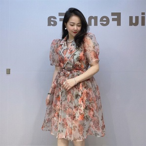 Vestido <span class=keywords><strong>de</strong></span> Organza Rosa con Estampado Floral Coreano Francés, Estilo Princesa, para <span class=keywords><strong>Mujer</strong></span>, Dos Piezas, Mangas Abullonadas, Talla Grande, Modelo LFF-6162 - Product Image 2