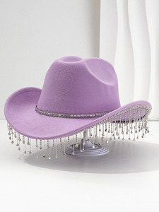 Chapeau de <span class=keywords><strong>cowgirl</strong></span> western en feutre à large bord avec franges en strass, style tiare, pour <span class=keywords><strong>costume</strong></span>, cosplay et fête - Product Image 6