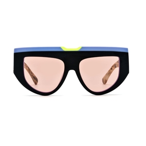 Lunettes de soleil Shield, monture noire pleine bordure, verres miroir roses, protection UV 100%, style unisexe adulte pour l'extérieur - Product Image 1