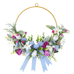 Nouvelle couronne de tulipes artificielle écologique et populaire, avec fleurs multicolores, pour la décoration de la maison en période des fêtes - Product Image 1