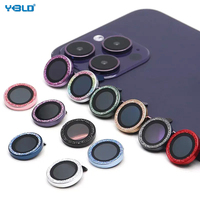 Yongpoly pelindung lensa kamera 3d, pelindung lensa kamera kaca Tempered Anti guncangan Ring kamera untuk Iphone 15