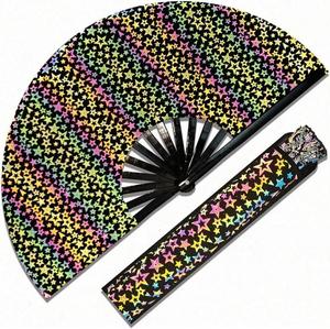 Éventail pliant en bambou holographique irisé grand format pour homme/femme avec étui – Idéal pour les raves - Product Image 2