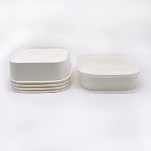 MEMEDA 생분해성 맞춤형 로고 샐러드 종이 직사각형 그릇 테이크 아웃 크래프트 종이 라면 국수 종이 뚜껑이있는 음식 그릇