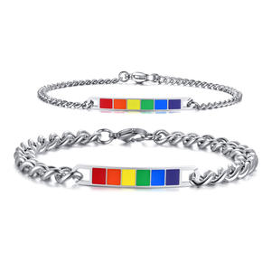 Bracelets en chaîne de barre arc-en-ciel LGBT Pride en acier inoxydable unisexe à la mode en gros, cadeau - Product Image 1