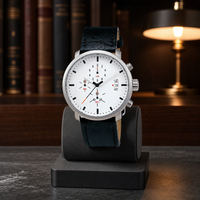 Montre pour homme multifonctionnelle à quartz, boîtier en acier inoxydable, bracelet en cuir véritable, vente en gros de montres-bracelets pour hommes
