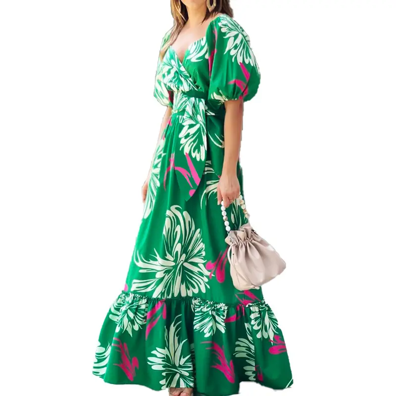 Nieuwe Mode Zomer Bloem Korte Mouw Hawaiiaanse Jurken Stoffen Voor Vrouw Bloemen Schattige Casual Jurken