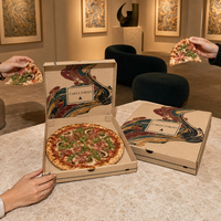 Cajas de Pizza Cuadradas Impresas Personalizadas con Asa, Cartón Ecológico, Relieve UV Localizado, Acabado Mate para Llevar, Marca Personalizada