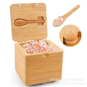 Caja de sal de madera para cocina, dispensador de especias con tapa abatible, caja de almacenamiento de sal comestible de madera maciza con tapa - Product Image 3