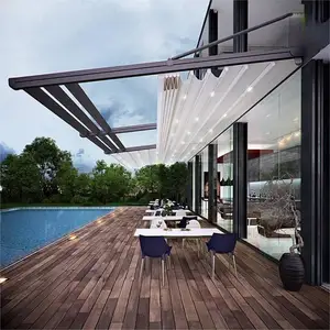 Auvent de Patio Pliant Motorisé Toit Rétractable Avec Pergola