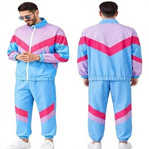 <b>Men's</b> Color Blocking Tracksuit Set Blue <b>Pink</b> Purple Full Sleeve Zipper Sporty Casual Jogging Suit Spring Wear - Product Image 1