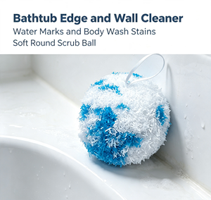 Blue White <b>Sponge</b> Scrubbing Ball Soft Non Scratch Bath Cleaning Pad Round <b>Bathroom</b> Scrubber for Tile Glass Tub - Product Image 2