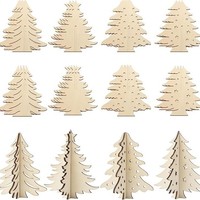 Kit de Bricolage Arbre de Noël et Halloween d'Intérieur Écologique 24 Pièces – Découpes en Bois 3D, 12 Marqueurs Colorés, Tranches Non Finies à Personnaliser