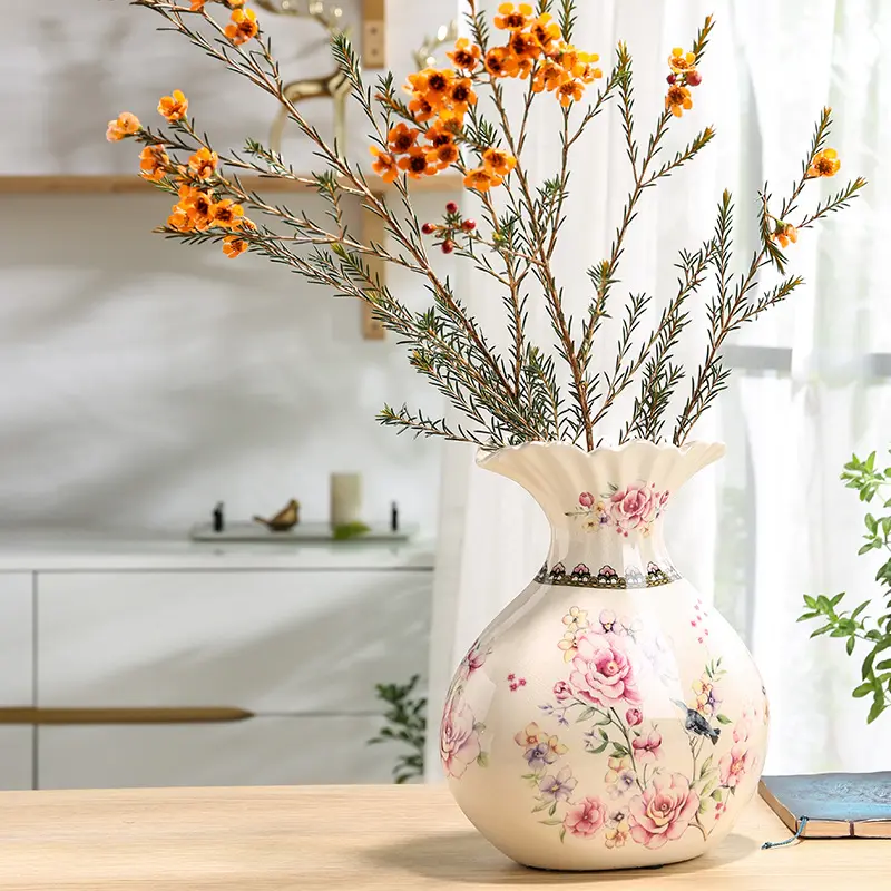 Керамическая ваза Chaozhou, Цветочная винтажная глазурованная рельефная круглая фарфоровая Цветочная композиция, ваза для дома, свадебное украшение стола