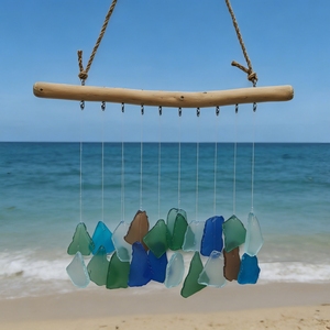 Campana de Viento Decorativa de Doble Capa de Vidrio Marino, Hecha a Mano, con Acabado Arenado, Estilo Bohemio Moderno Minimalista, Irregular, para Dropshipping - Product Image 1