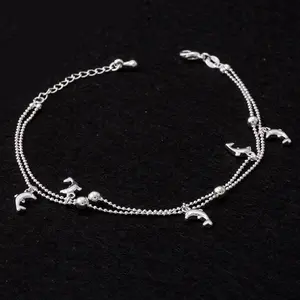 2312 d'argent personnalité tempérament réseau rouge simple dauphin cheville femme été cadeau niche antique bijoux en gros