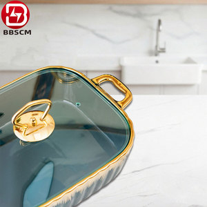 Plat de service rectangulaire doré en céramique, plaque chauffante de luxe pour table, pot à soupe sèche pour hôtel, support pour casserole - Product Image 3