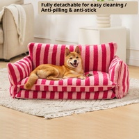 Umweltfreundliches Karton-Verpackungs-Hundebett mit gestreiftem Stoffbezug für Hunde/Katzen/kleine Tiere, abnehmbarer Bezug, weich und bequem