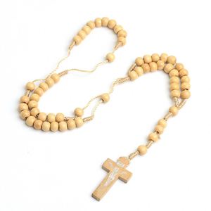 Rosario Católico de Cuentas de Pino Natural con Cruz, Collar de Rosario para Hombres y Mujeres, Joyería Cristiana al por Mayor, Regalos de Iglesia para Pascua - Product Image 6