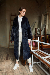 ロングカラクルスワカララムコートアストラハンファーコート、ミンクの襟と袖口付きレザージャケット、レディースシープスキンコート工場 - Product Image 3