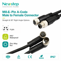 Connecteur M8 étanche IP67 surmoulé 4 broches A-Coded, mâle-femelle, avec écrou en alliage de zinc, fiche aviation, connexions de fils plaquées or