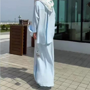 Abbigliamento etnico da donna Set in due pezzi Dubai Muslim blusa allentata gonna alina modello solido stile Casual ispirato al tacchino Islam - Product Image 3