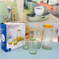 Lot de 5 pièces en verre : Carafe et verres à rayures, ensemble de verrerie, distributeur d'eau et de jus, et mugs à bière