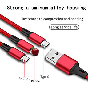 Nylon Jacket <span class=keywords><strong>Universal</strong></span> 3-en-1 Cable de carga y datos IOS y <span class=keywords><strong>cargador</strong></span> <span class=keywords><strong>celular</strong></span> compatible con computadora para teléfono móvil - Product Image 3