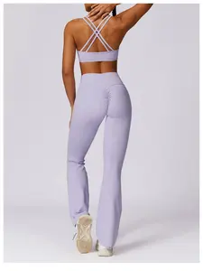 Custom High Quality Wide-leg Yoga Tights Leisure Sports Wear Hip Lift Yoga Flare Pure Color Casual Sports Pants With Wrinkles