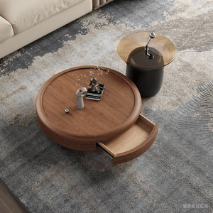 Wood <b>Round</b> Coffee <b>Table</b> Set <b>With</b> <b>Storage</b> For Living Room Modern Design - Product Image 4