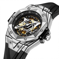 Reloj Mecánico Automático para Hombre, a la Moda, con Caja de Aleación, Esfera con Indicadores, Cierre Oculto, Correa de Silicona, Resistente al Agua 30M, Estilo Hip Hop