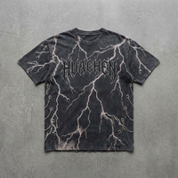 Kaos Pria Custom Retro Acid Wash Lightning Gothic Boxy Fit Rantai Logam Samping Bahan Tebal untuk Produsen Lini Pakaian
