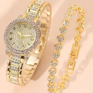 Jam tangan gelang rantai baja Roma wanita, aksesori perhiasan Fashion berlian
